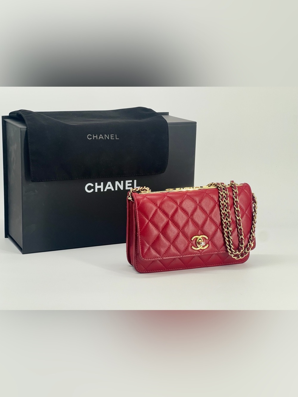 Chanel Trendy CC Wallet on Chain Quilted Red Lambskin
